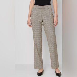 Ann Taylor Plaid Straight-Leg Pants in Neutral Glen
